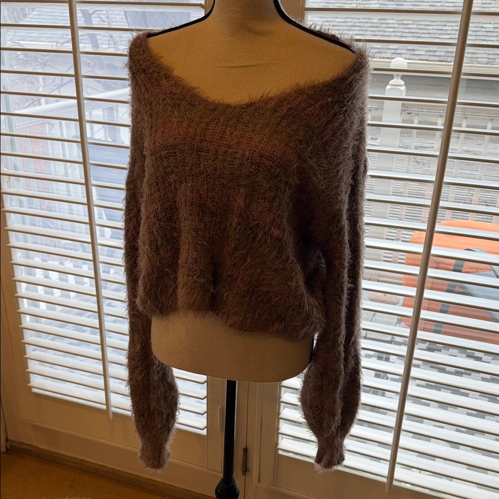 Fuzzy dusty purple and green sweater by Free People
